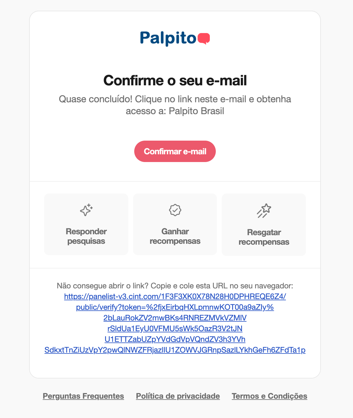 E-mail de confirmação de cadastro do Palpito